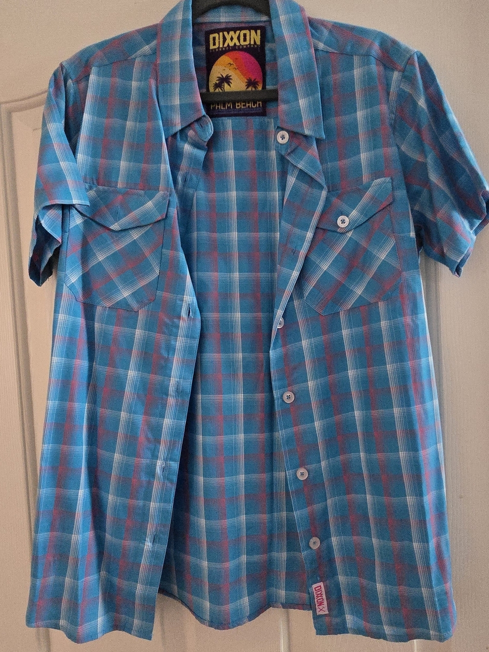DIXXON Palm Beach Blue and Red Plaid Short-Sleeve Button-Down Shirt